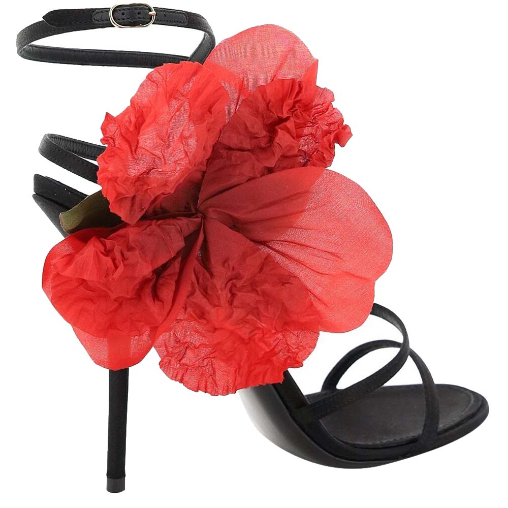 

Dolce & Gabbana Black/Red Silk Flower Satin sandals Size IT
