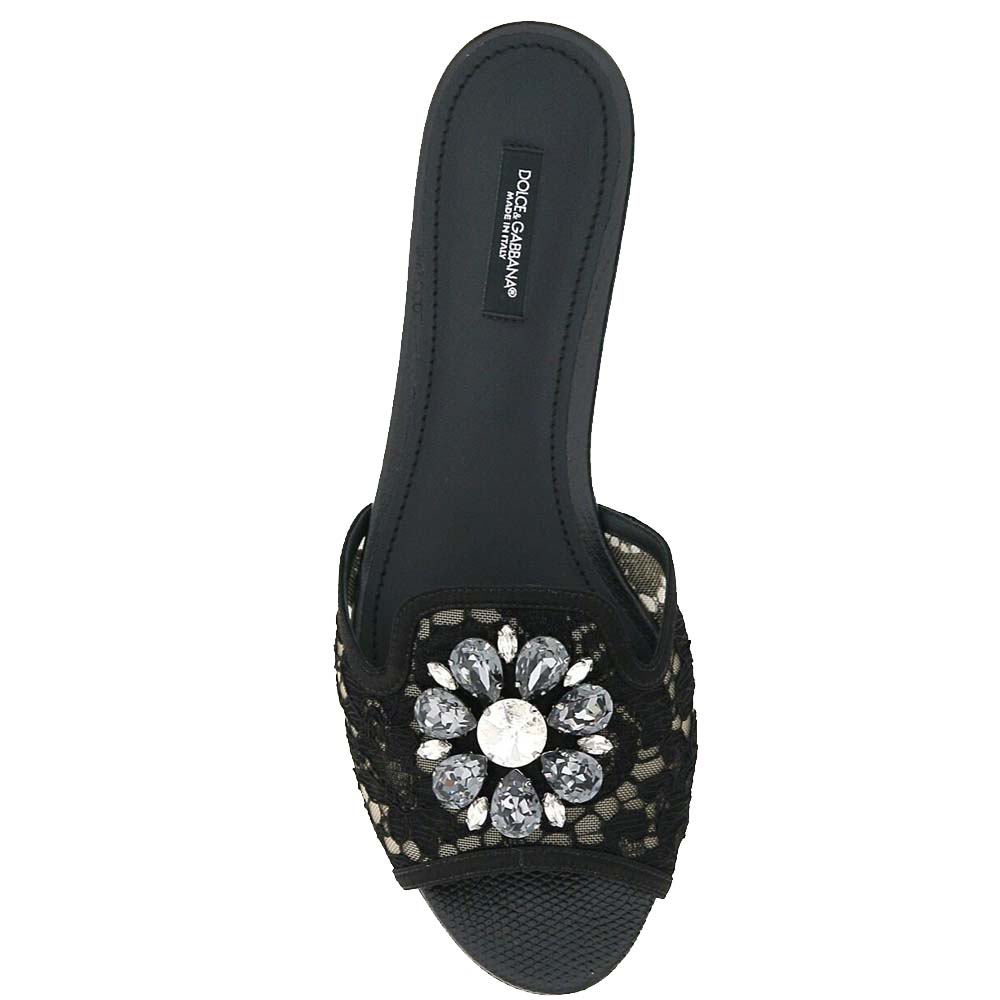 

Dolce and Gabbana Black Lace Sofia Crystal Embellished Slides Size EU