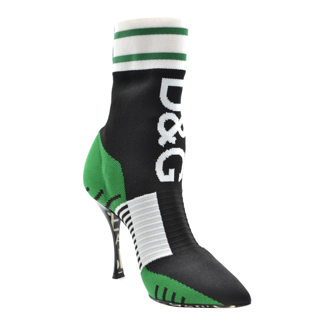 

Dolce & Gabbana Green/Black Stretch Knit Logo Sock Ankle Boots Size EU