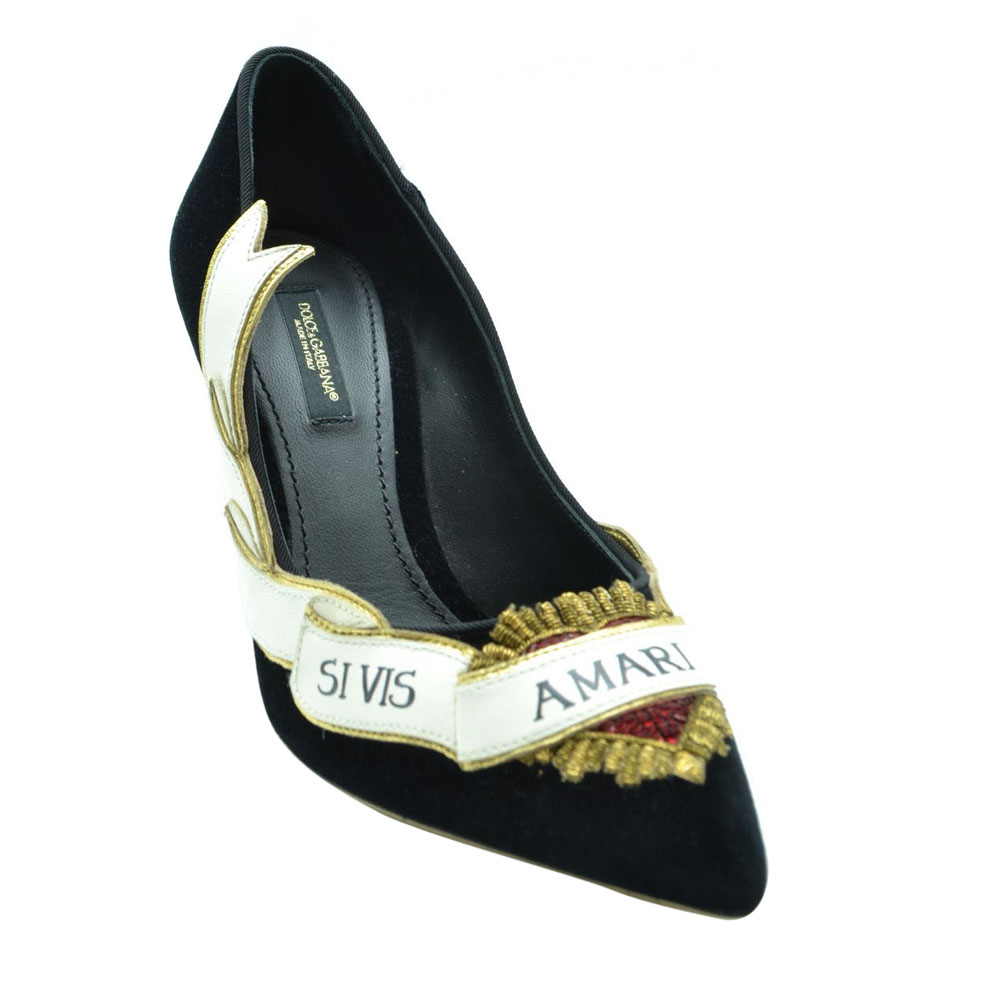 

Dolce & Gabbana Black Velvet And White Leather Amari Ama Pointed Toe Pumps Size EU
