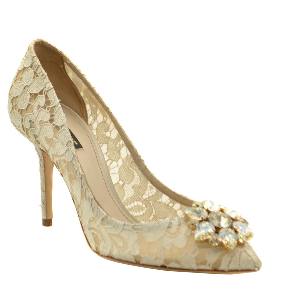 

Dolce and Gabbana Beige Taormina lace Crystals Pumps Size EU