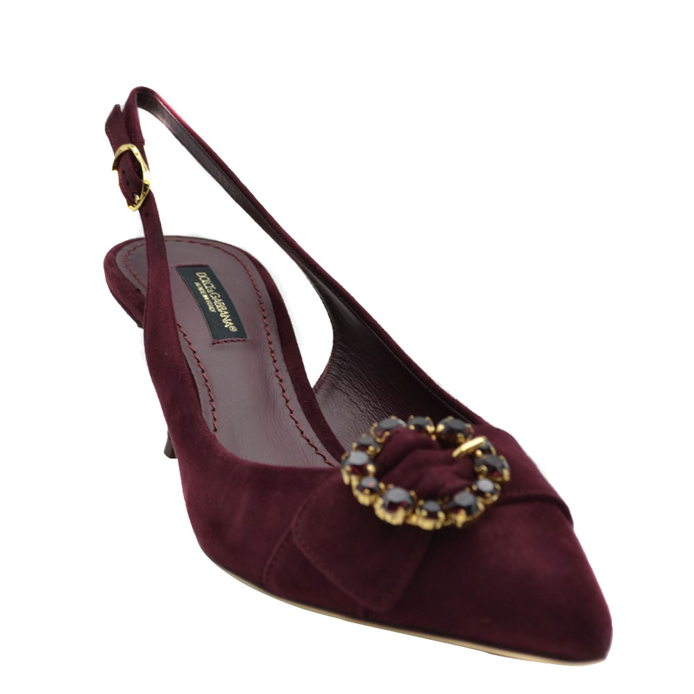 

Dolce and Gabbana Burgundy Suede Crystal-embellished Slingback Sandals Size EU