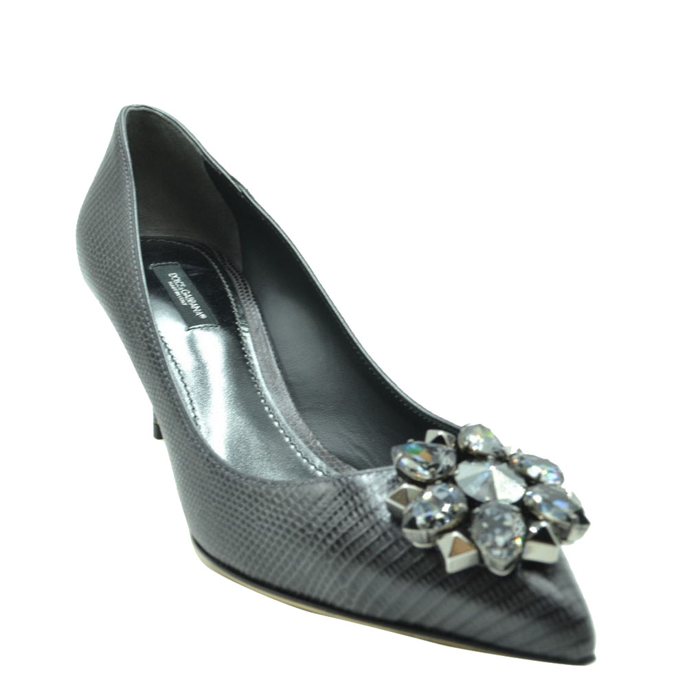 

Dolce & Gabbana Black Lizard Embossed Leather Crystal Embellished Pumps Size EU