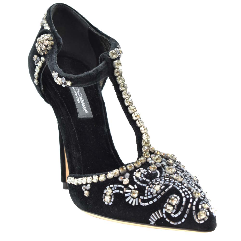 

Dolce & Gabbana Black Suede Crystal Embellished Pumps Size EU