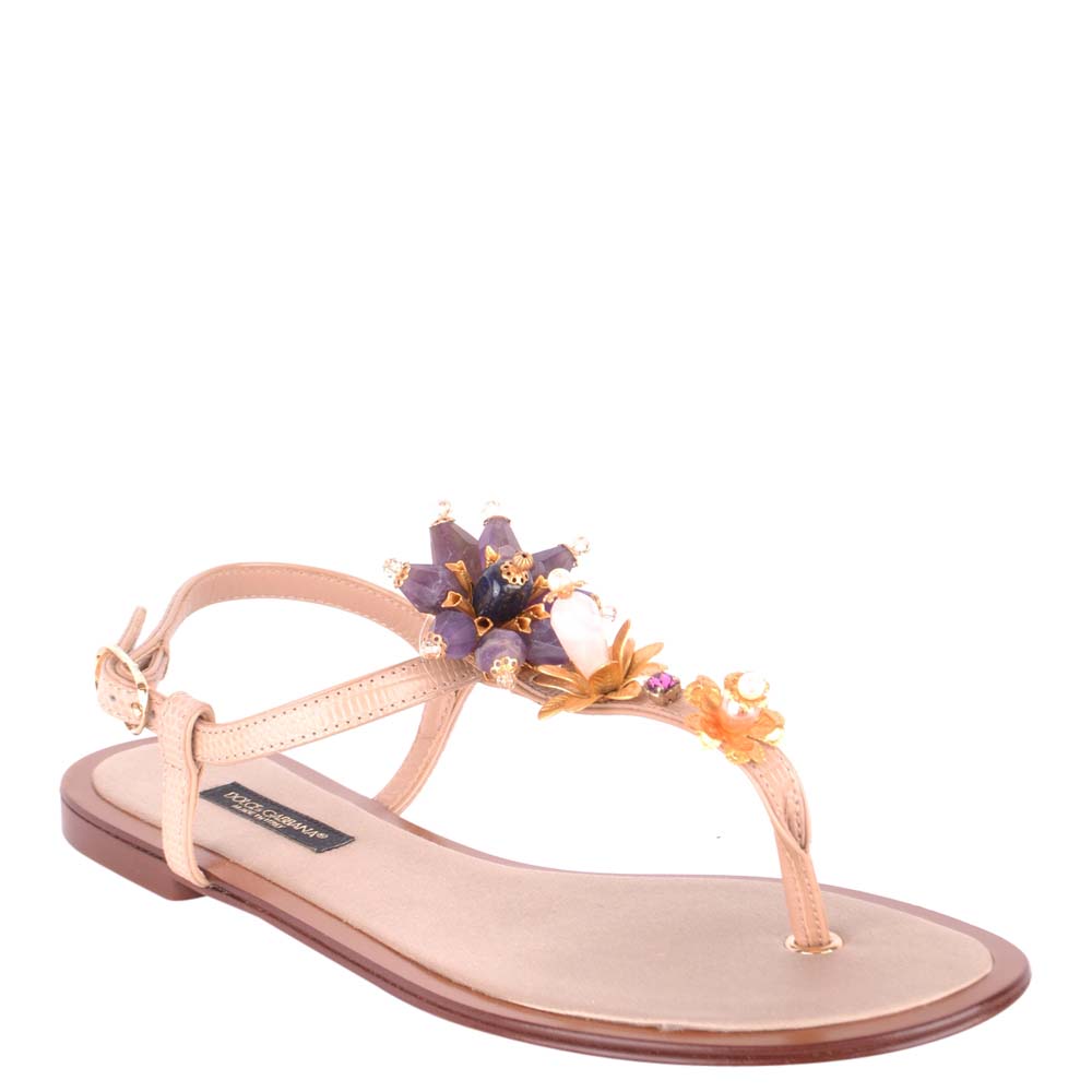 

Dolce & Gabbana Pink Flower Flat Sandals Size EU