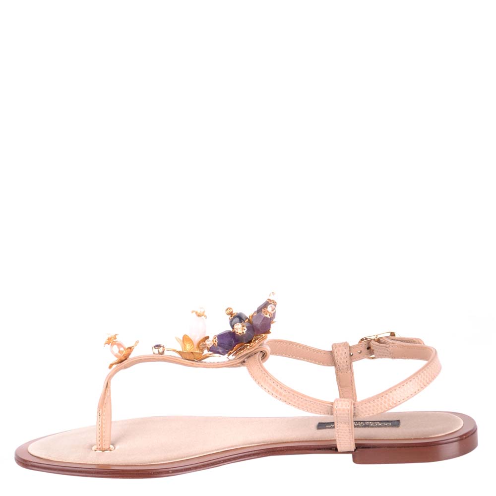 Pre-owned Dolce & Gabbana Pink Flower Flat Sandals Size Eu 36