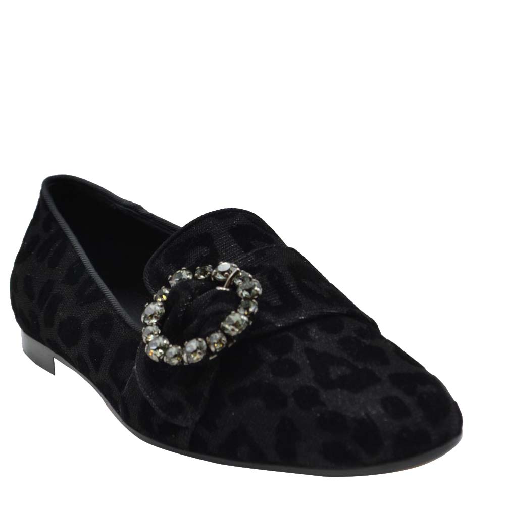 

Dolce & Gabbana Black Velvet Leopard Print Loafers Size EU