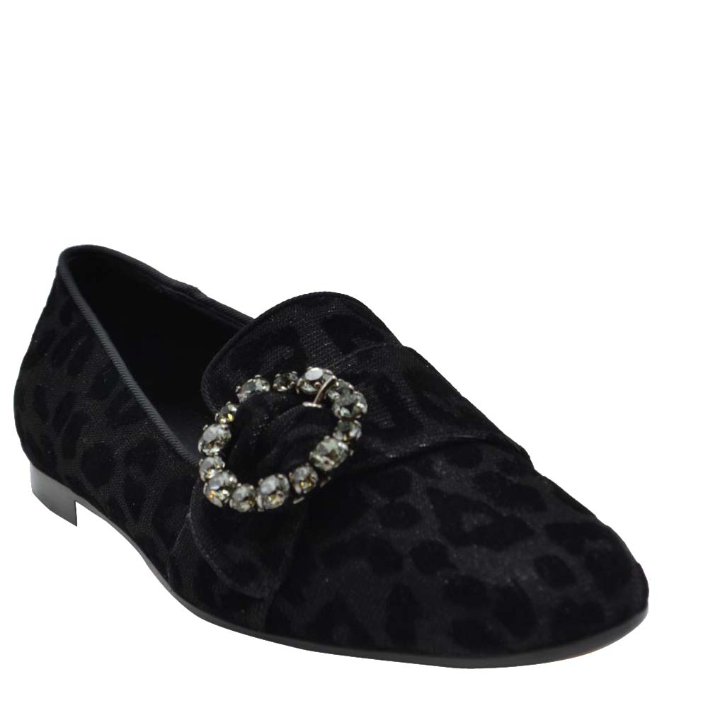

Dolce & Gabbana Black Velvet Leopard Print Jackie Loafers Size EU