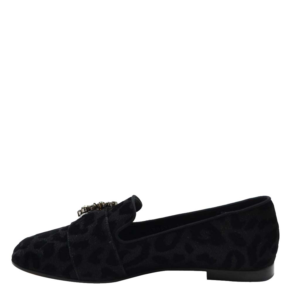 Pre-owned Dolce & Gabbana Black Velvet Leopard Print Jackie Loafers Size Eu 38