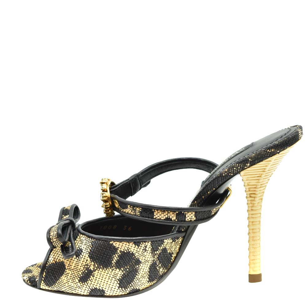 Pre-owned Dolce & Gabbana Leopard Print Peep Toe Mules Size Eu 36 In Multicolor