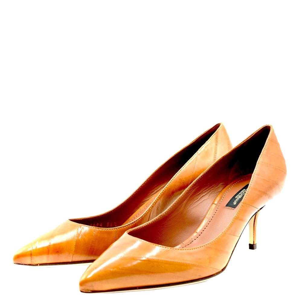 

Dolce & Gabbana Brown Eel Skin Leather Pointed Toe Pumps Size