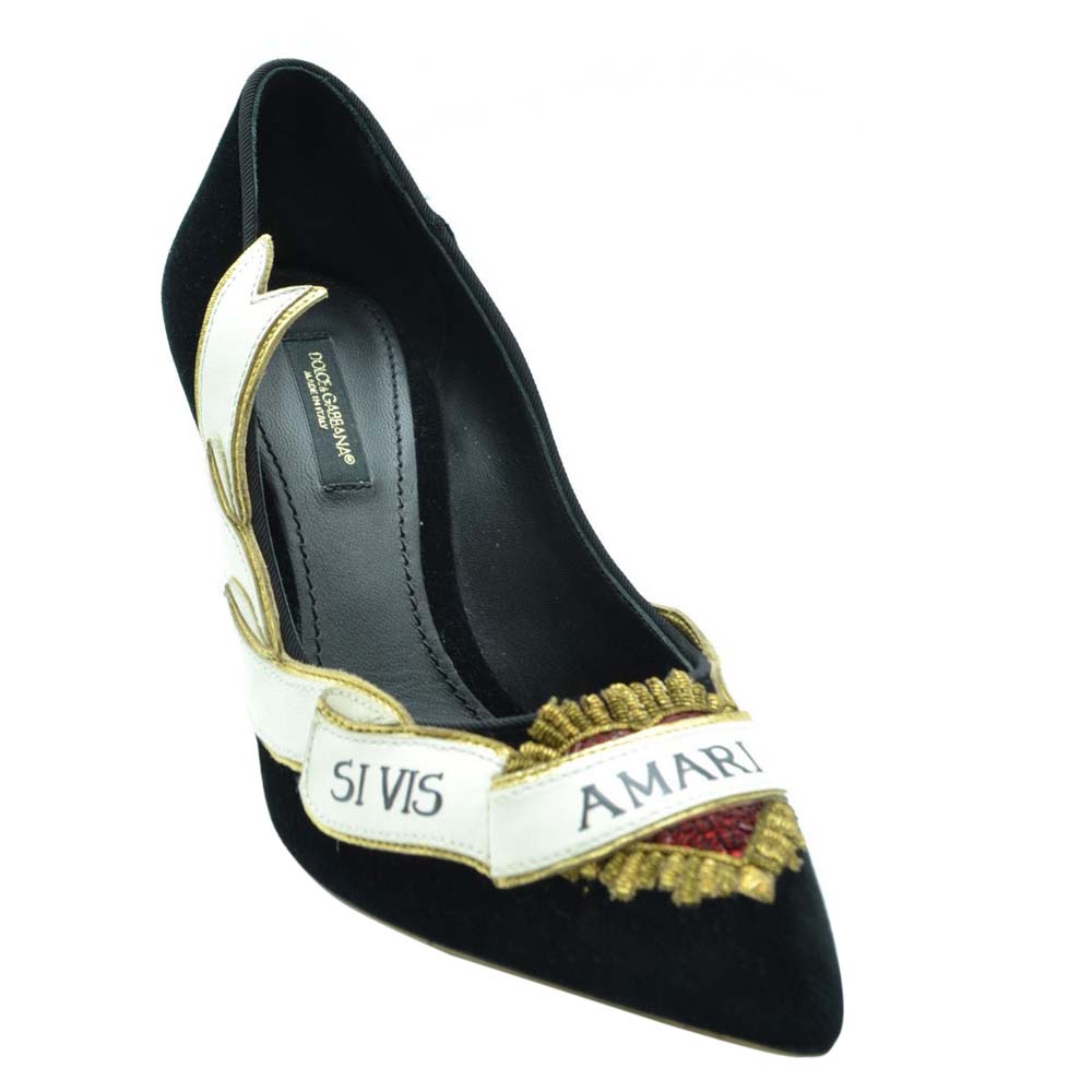 

Dolce and Gabbana Black Velvet Si Vis Amari Ama Pumps Size EU