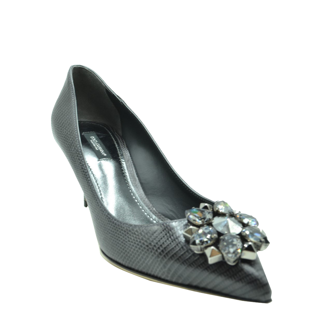 

Dolce & Gabbana Black Embossed Leather Bellucci Pointed Toe Pumps Size EU