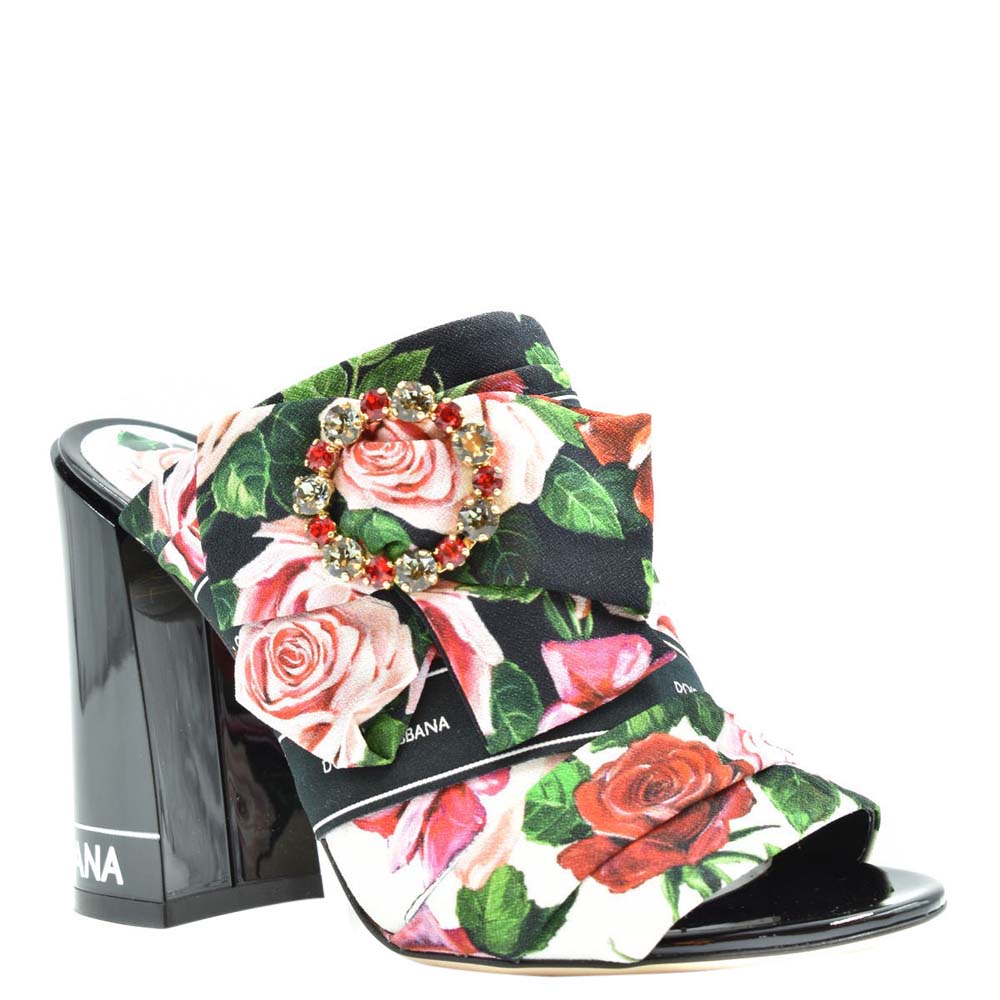 

Dolce & Gabbana Multicolor Floral Print Block Heel Mules Size EU