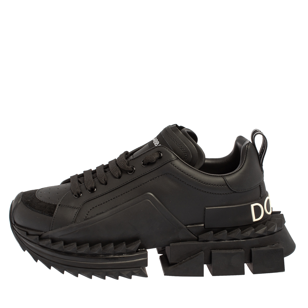 

Dolce & Gabbana Black Leather Super Queen Low Top Sneakers Size