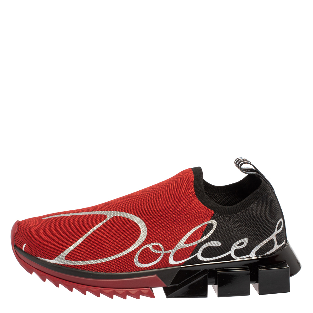 

Dolce & Gabbana Red/Black Knit Fabric Sorrento Slip On Sneakers Size
