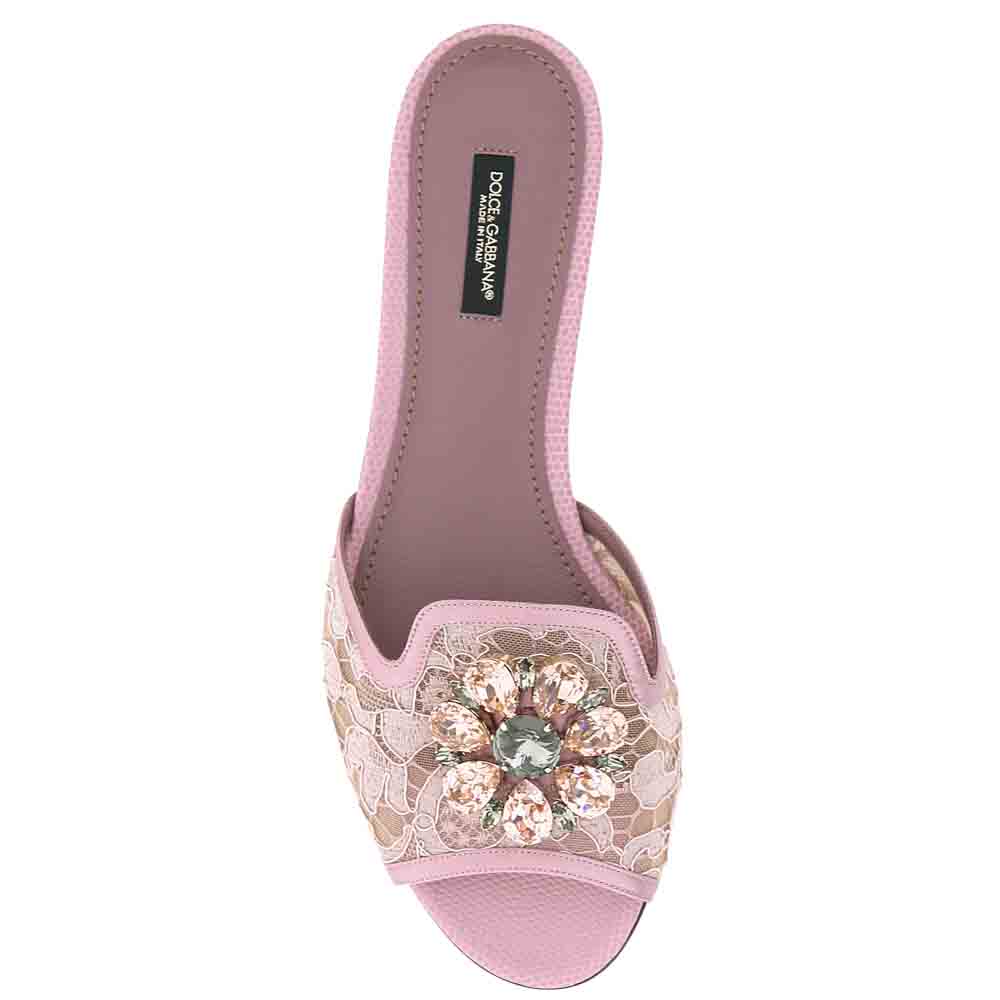 

Dolce & Gabbana Pink Taormina Lace Crystals Slippers Size IT