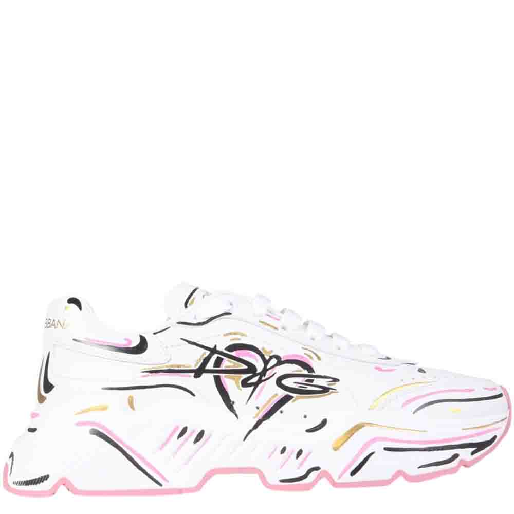 Pre-owned Dolce & Gabbana White Hand-painted Daymaster Trainers Size It 37 In Multicolor