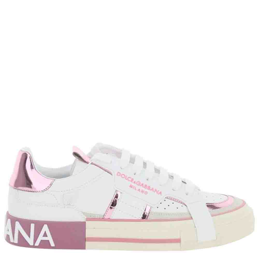 Pre-owned Dolce & Gabbana White/pink Calfskin 2zero Custom Sneakers Size It 38