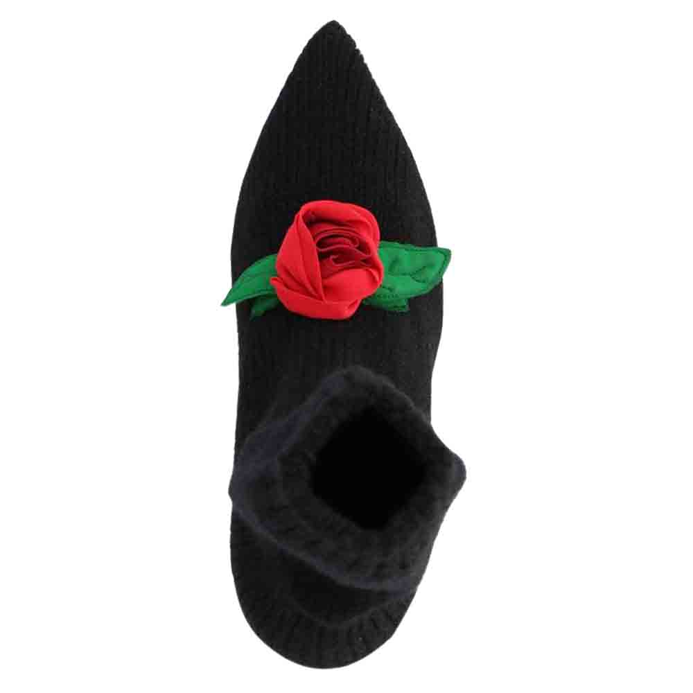 

Dolce & Gabbana Black Rose-Appliqué Knit Sock Boots Size