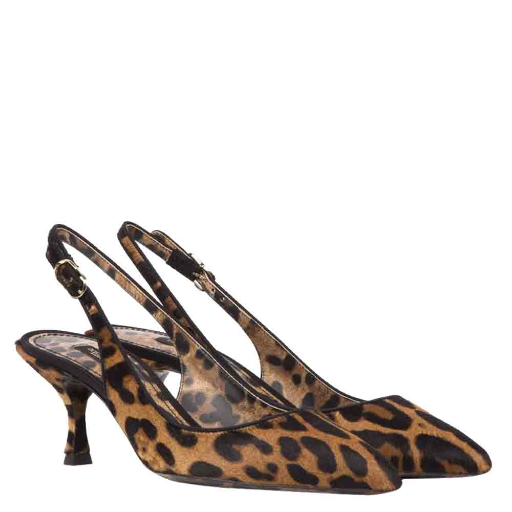 

Dolce & Gabbana Brown Leopard-print pony hair Slingback Pumps Size EU, Black