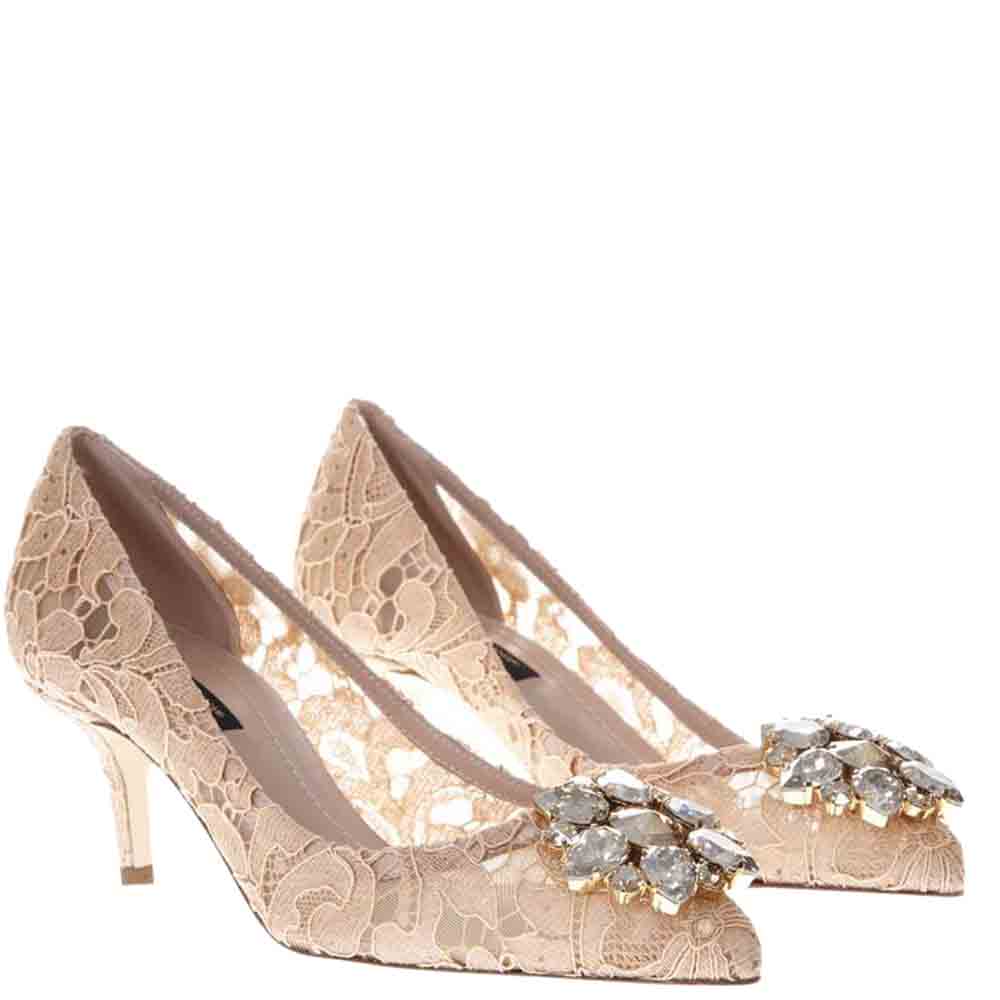 

Dolce & Gabbana Beige Taormina Lace Crystal Embellished Pumps Size EU