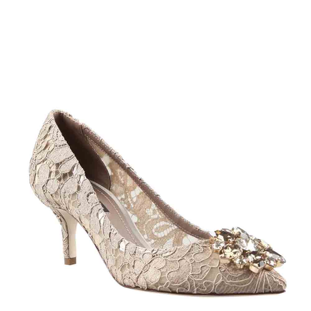 

Dolce & Gabbana Beige Taormina Lace Crystal Embellished Pumps Size EU