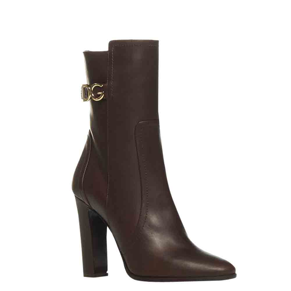 

Dolce & Gabbana Brown Leather Cowhide DG Logo Ankle Boots Size EU