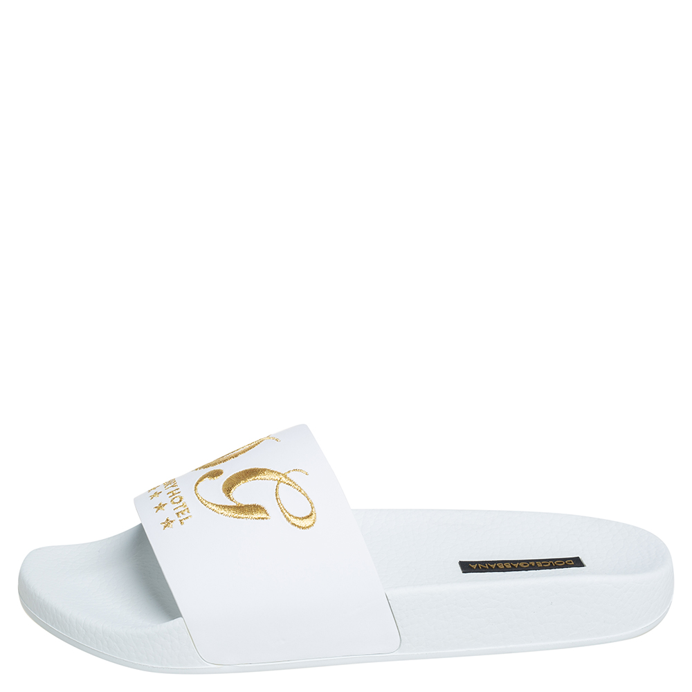 

Dolce & Gabbana White Rubber Luxury Hotel Slide Sandals Size