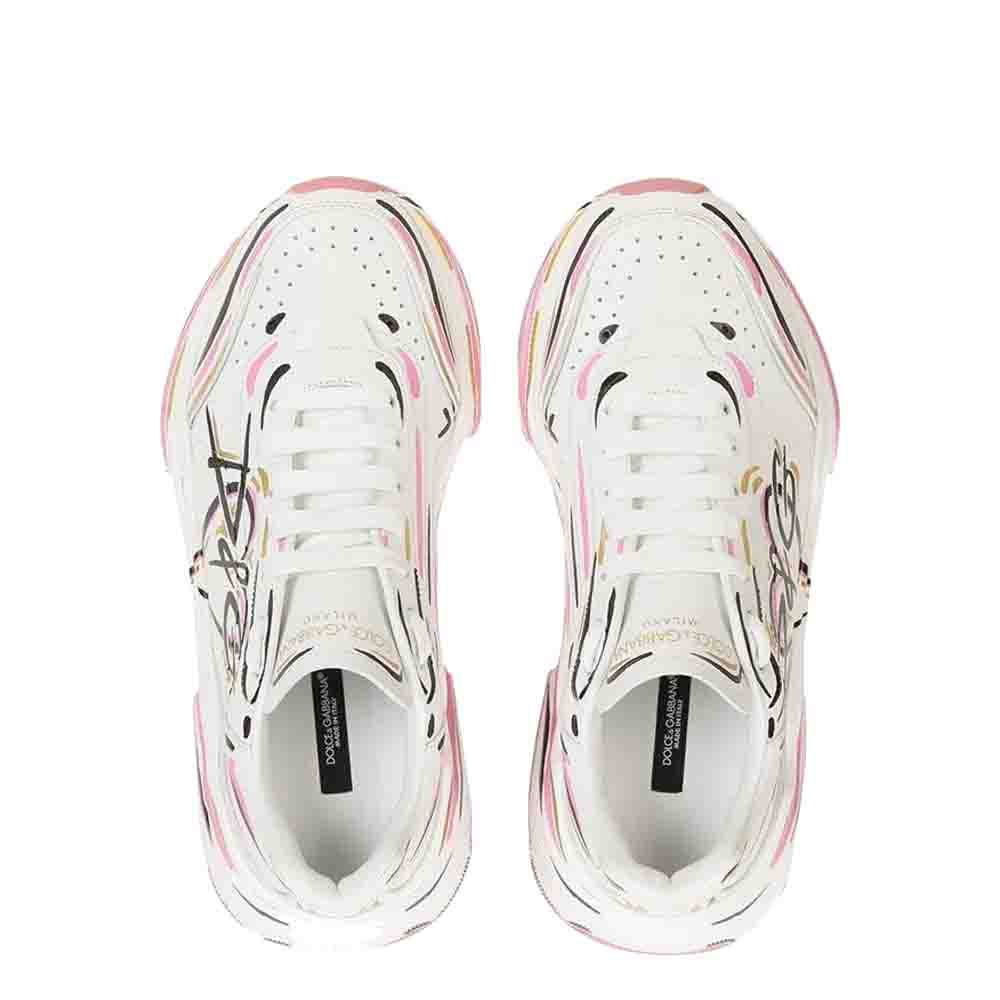 

Dolce & Gabbana White Leather Hand Printed Daymaster Sneakers Size EU