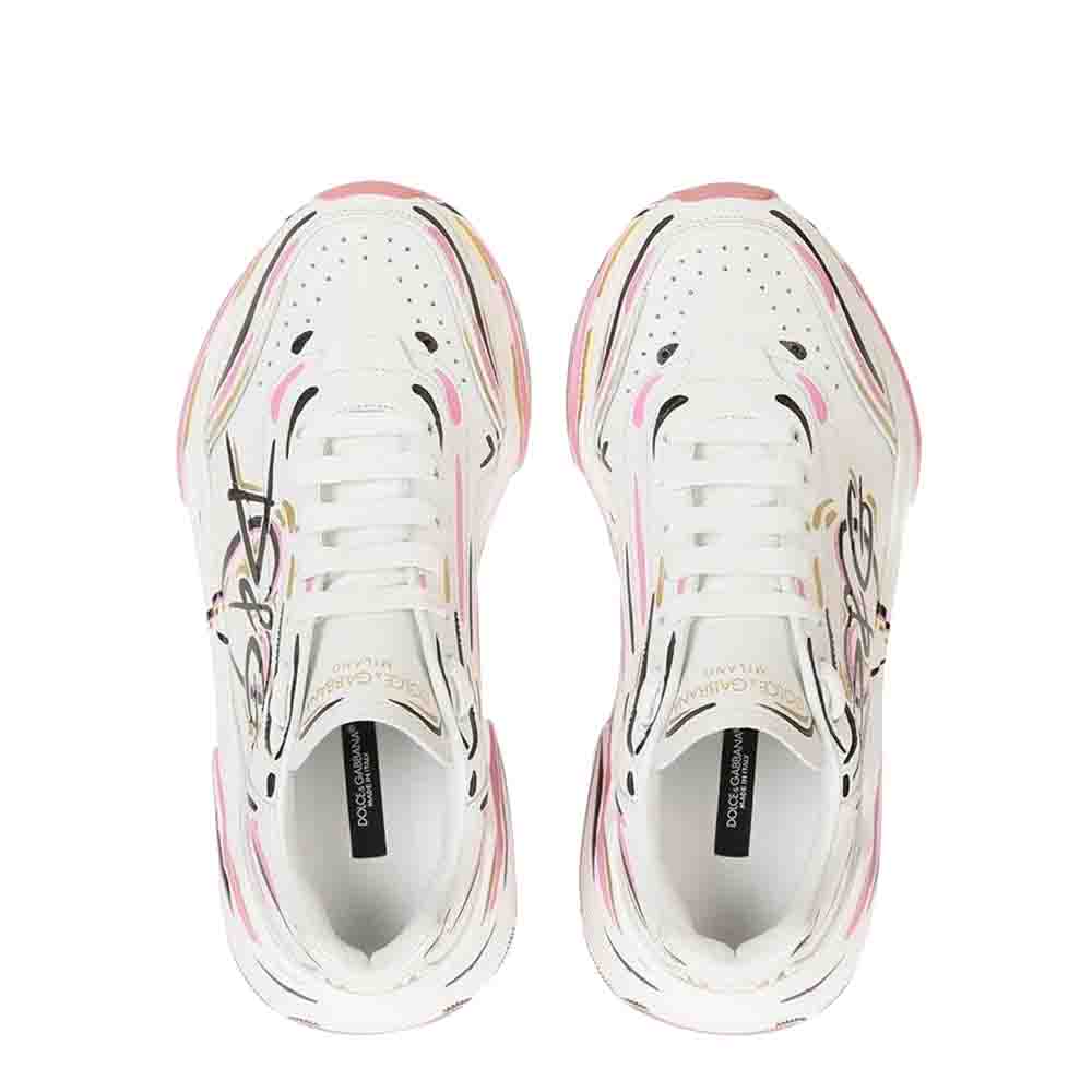 

Dolce & Gabbana White Leather Hand Printed Daymaster Sneakers Size EU