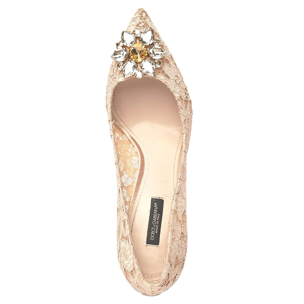 

Dolce & Gabbana Beige Taormina Lace Crystals Embellished Pumps Size EU