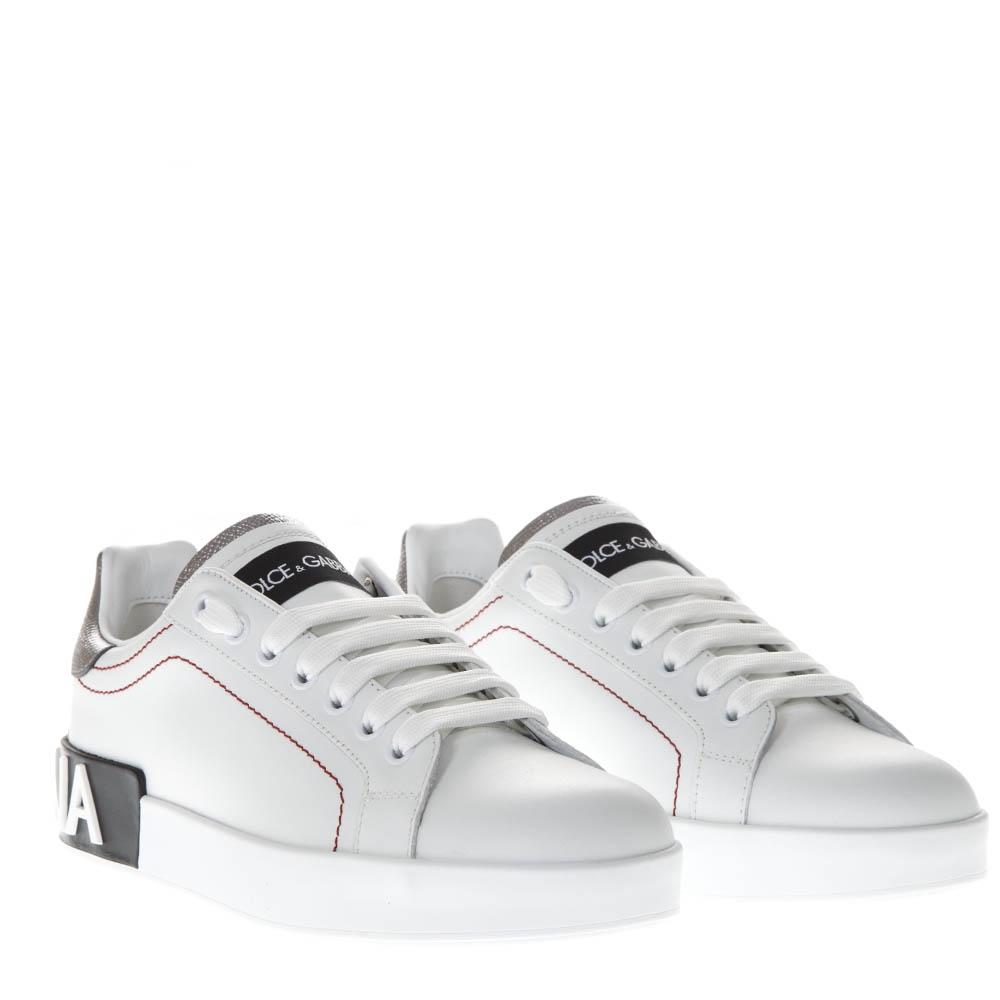 

Dolce & Gabbana White Calfskin Nappa Portofino Lace-Up Sneakers Size EU