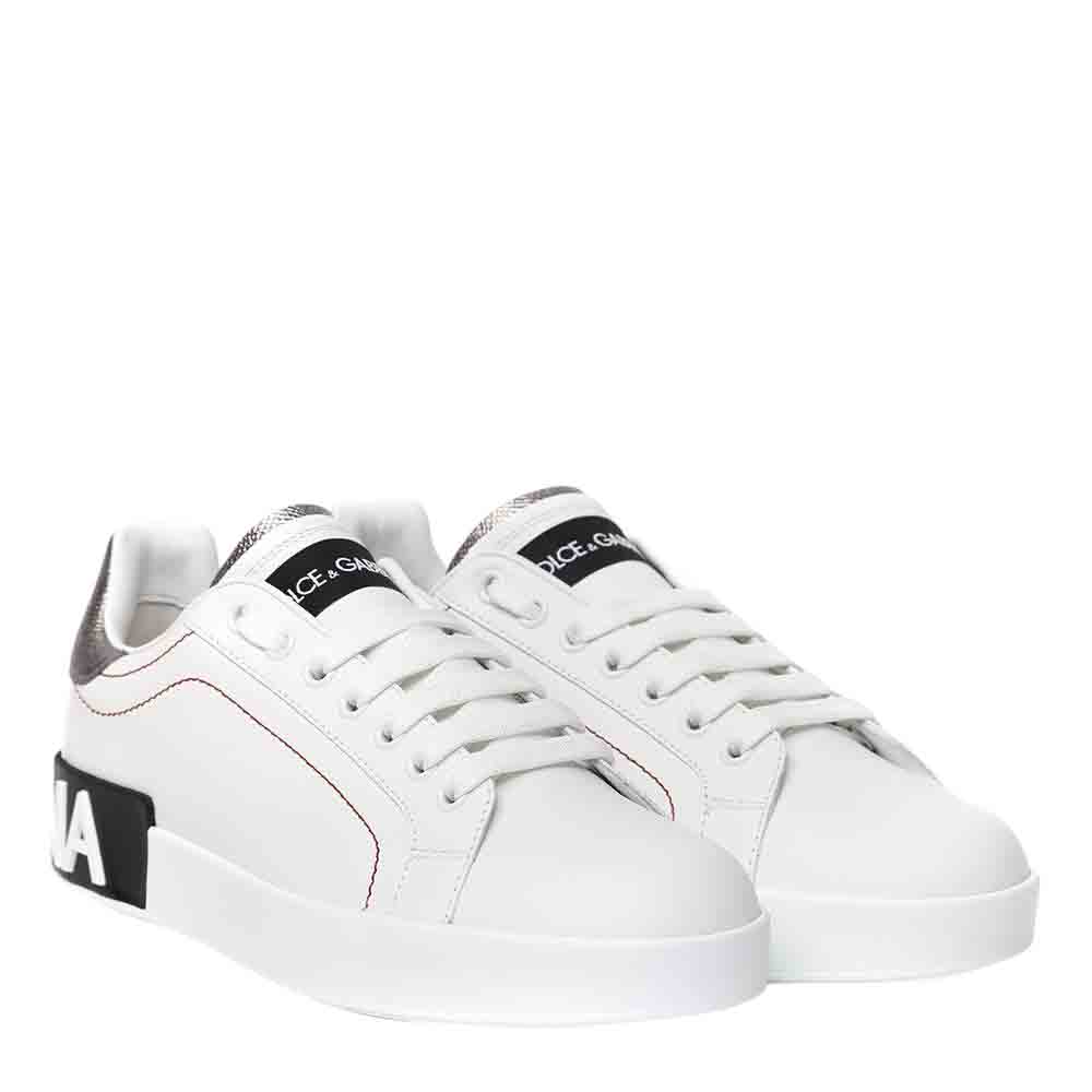 

Dolce & Gabbana White Calfskin Nappa Portofino Lace-Up Sneakers Size EU