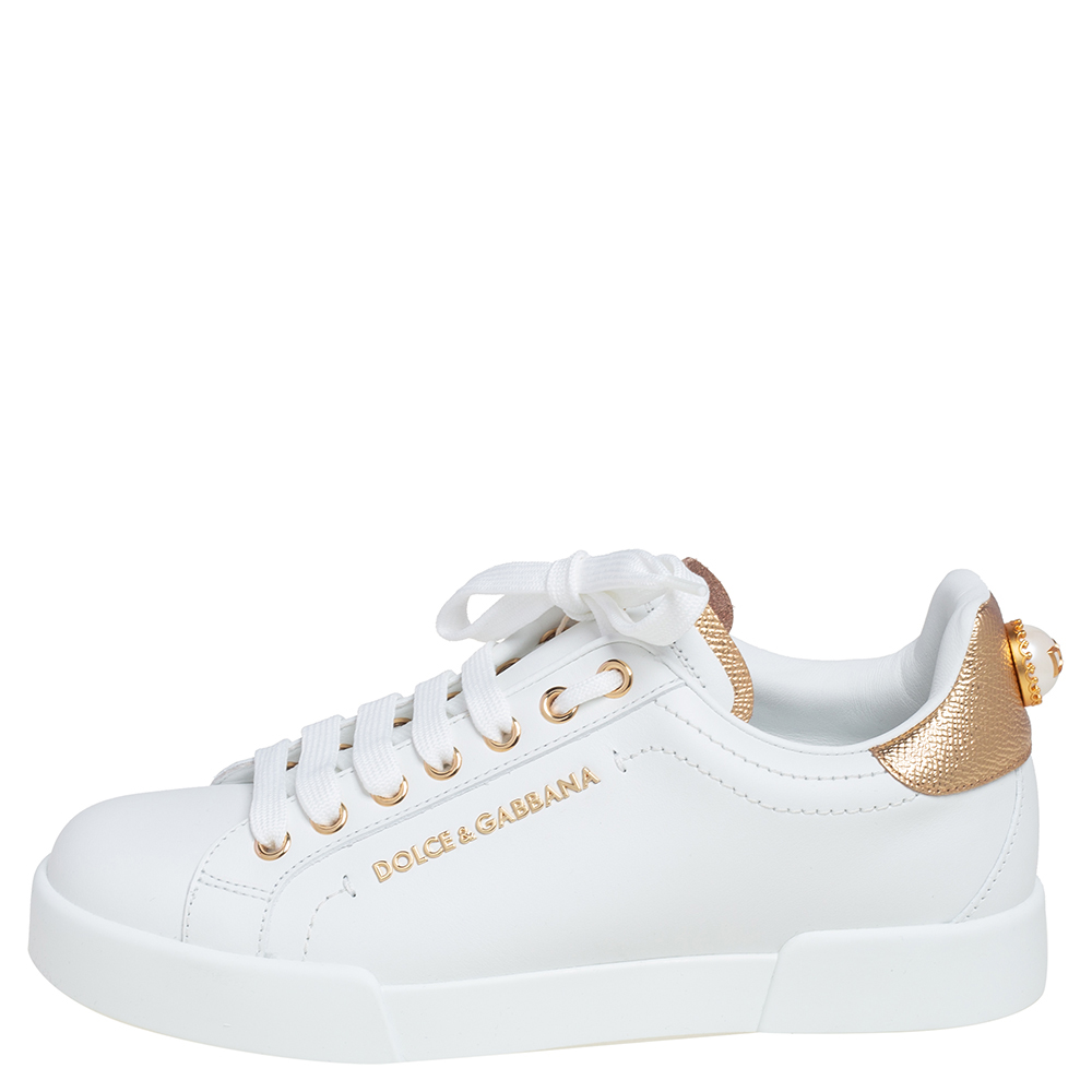 

Dolce & Gabbana White Leather Portofino Sneakers Size