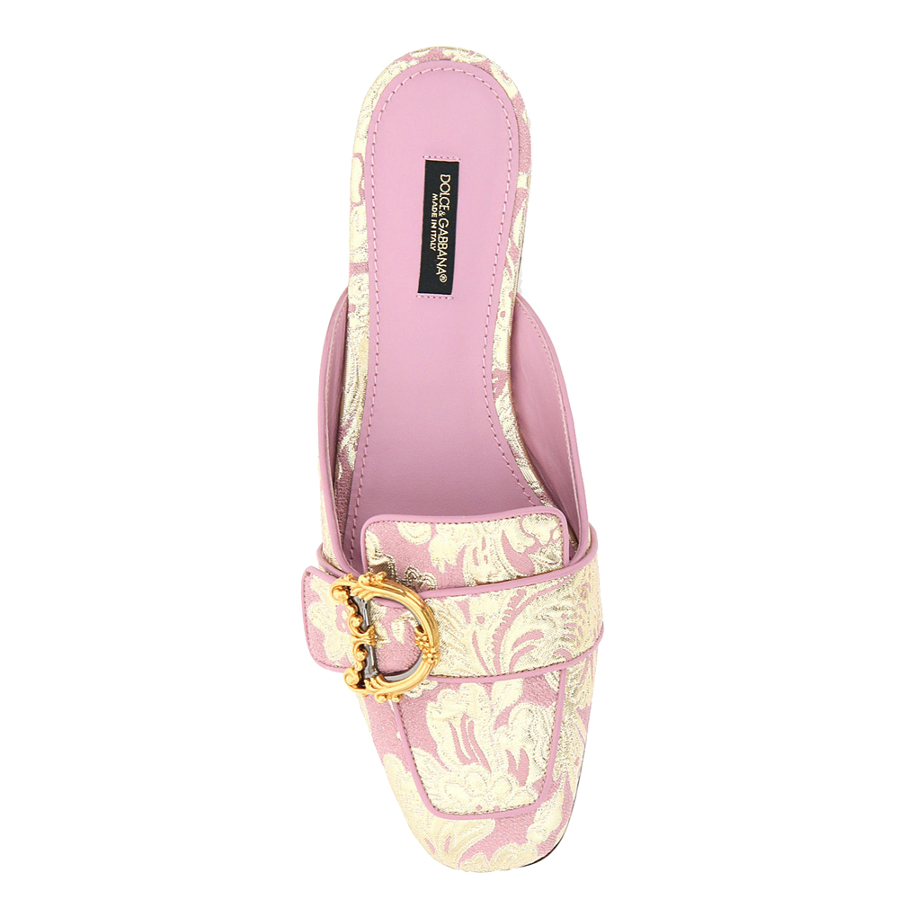 

Dolce & Gabbana Pink Dg Brocade Canvas Jackie Mules Size EU