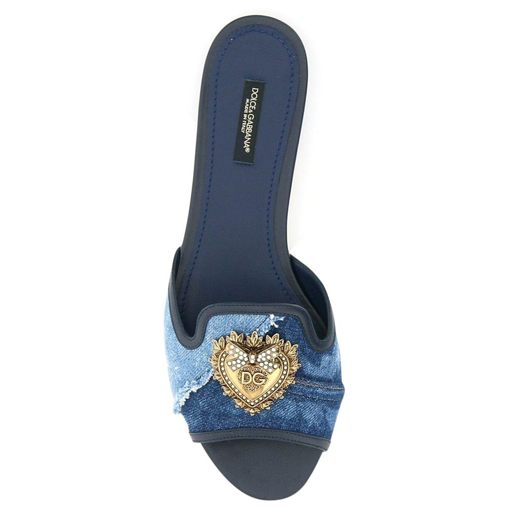 

Dolce & Gabbana Bianca Devotion Denim Flat Mules Size IT, Blue