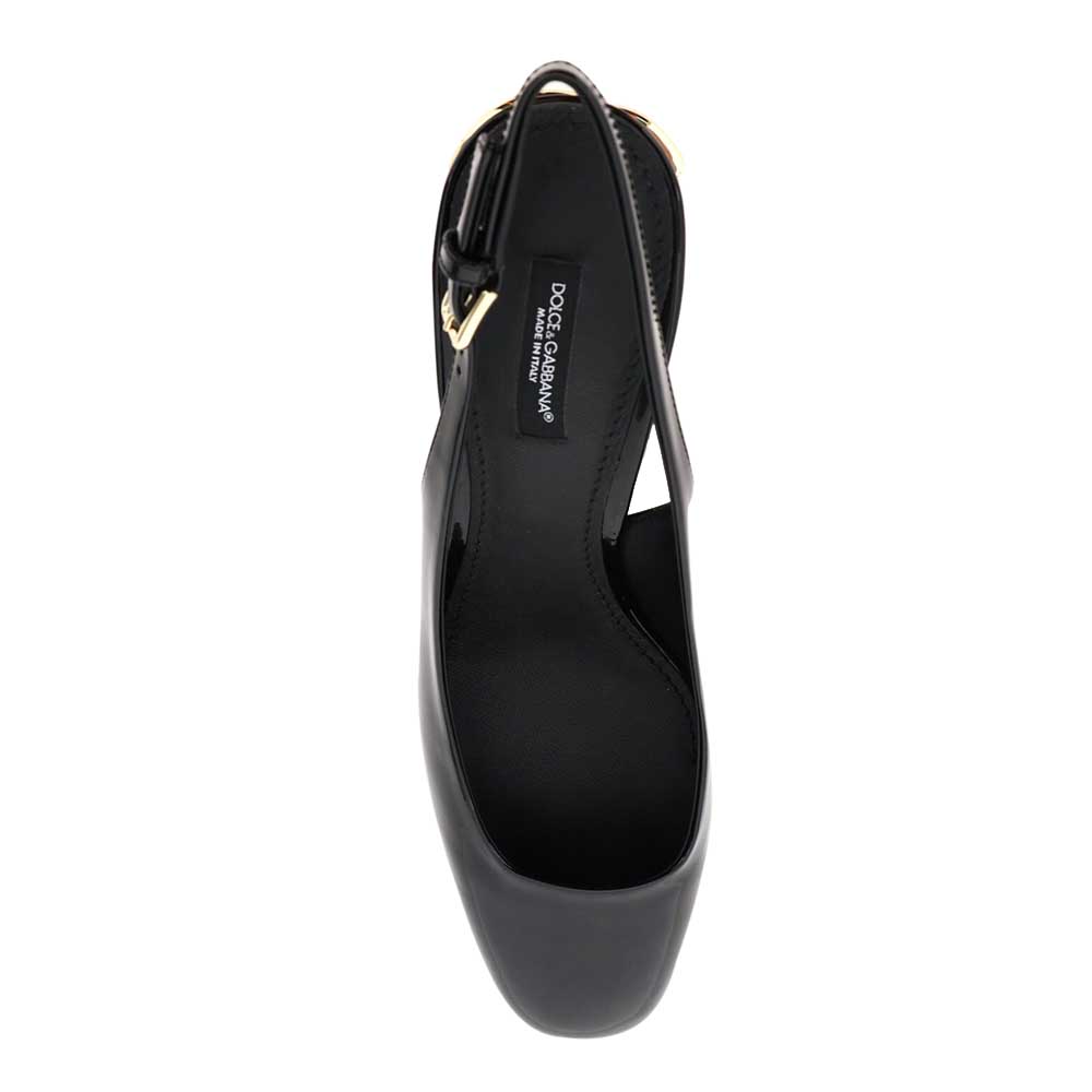

Dolce & Gabbana Black Patent Leather Dg Karol Heel Slingback Sandals Size IT