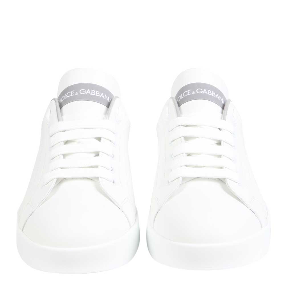 

Dolce & Gabbana White/Silver Calfskin Nappa Leather Portofino Sneakers Size IT