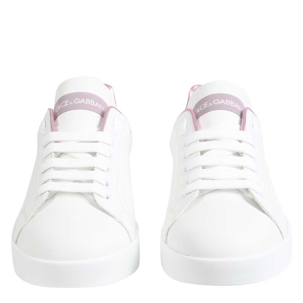 

Dolce & Gabbana White/Pink Calfskin Nappa Leather Portofino Sneakers Size IT