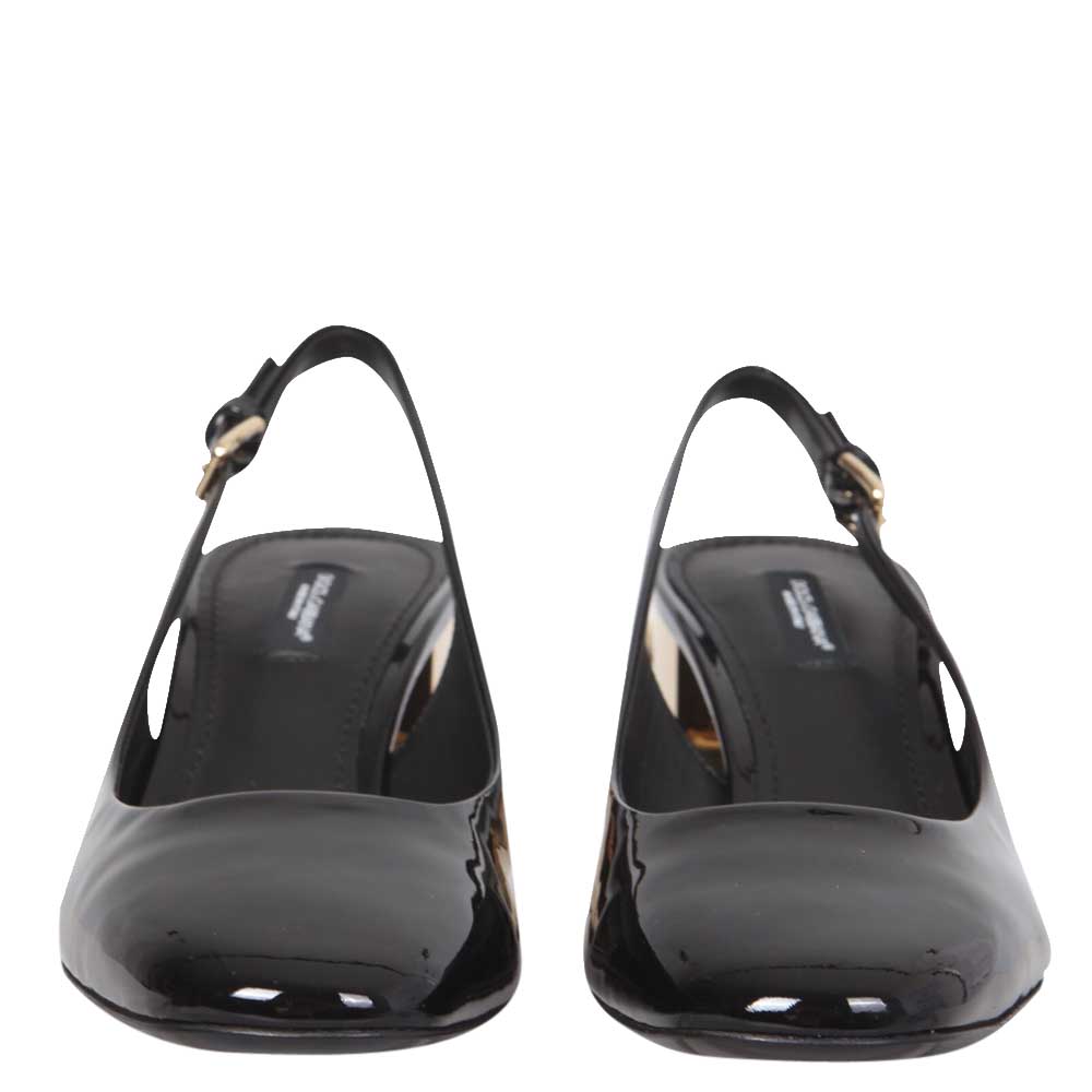 

Dolce & Gabbana Black Patent leather DG Karol heel Slingback Sandals Size IT