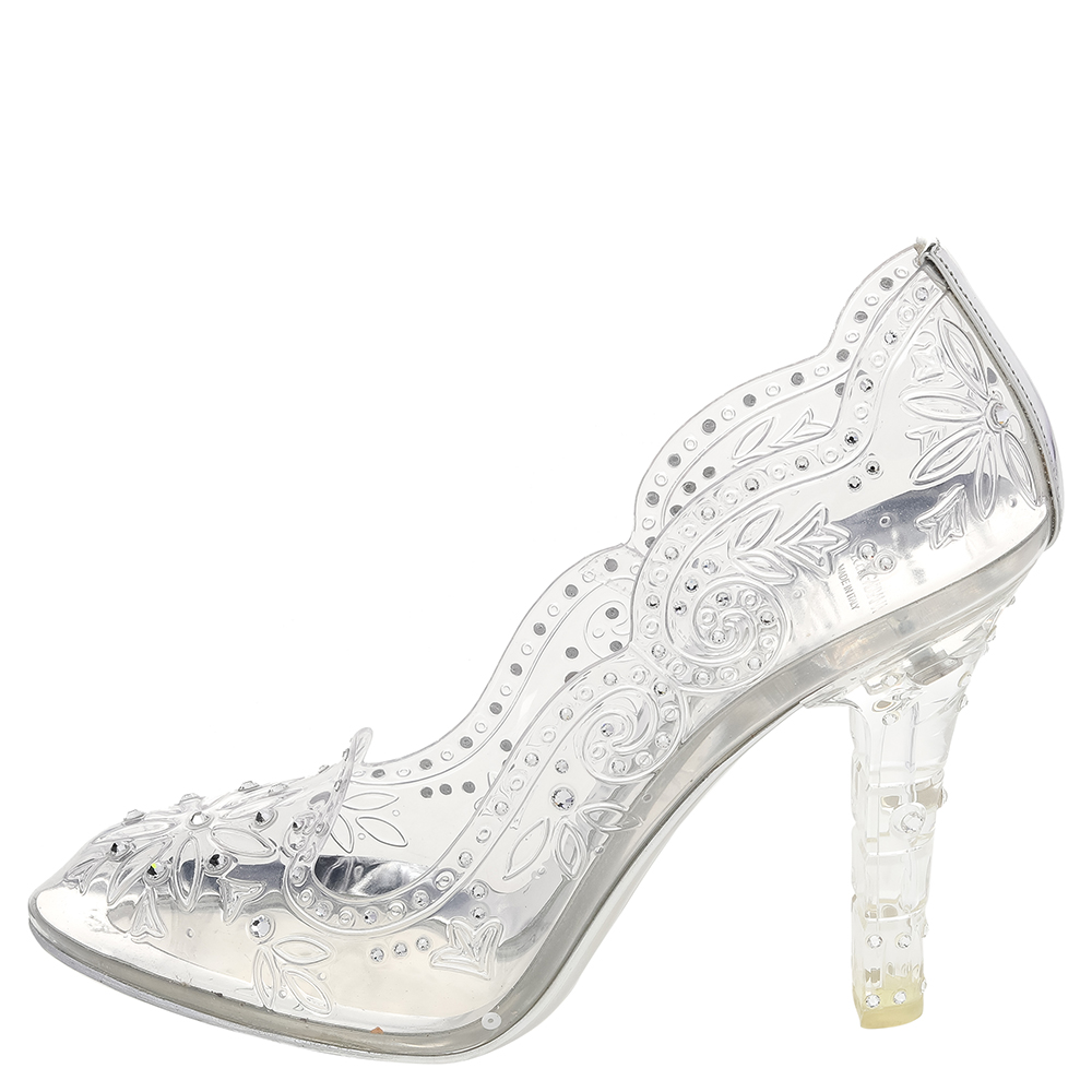 

Dolce & Gabbana Silver PVC Crystal Embellishment Cinderella Pumps Size