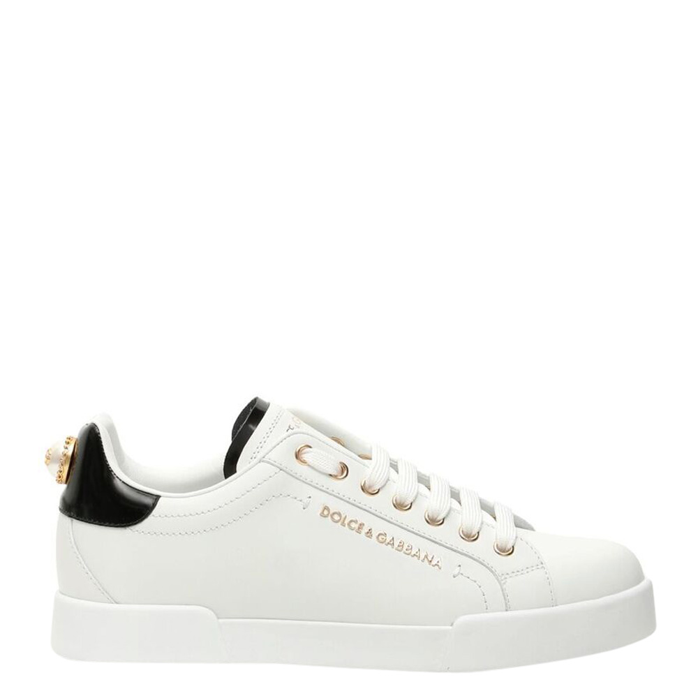

Dolce & Gabbana White/Black Calfskin Nappa Lettering Portofino Sneakers Size IT 36