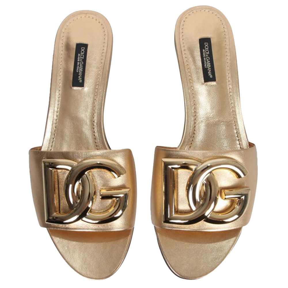 

Dolce & Gabbana Gold Nappa Leather mordore with DG logo Sliders Size IT