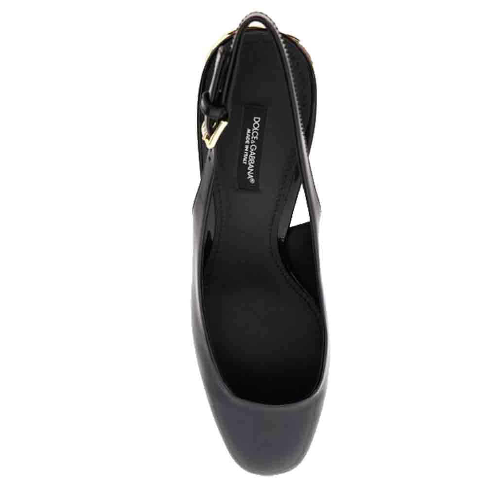 

Dolce & Gabbana Black Patent Leather DG Karol heel Slingback Sandals Size EU