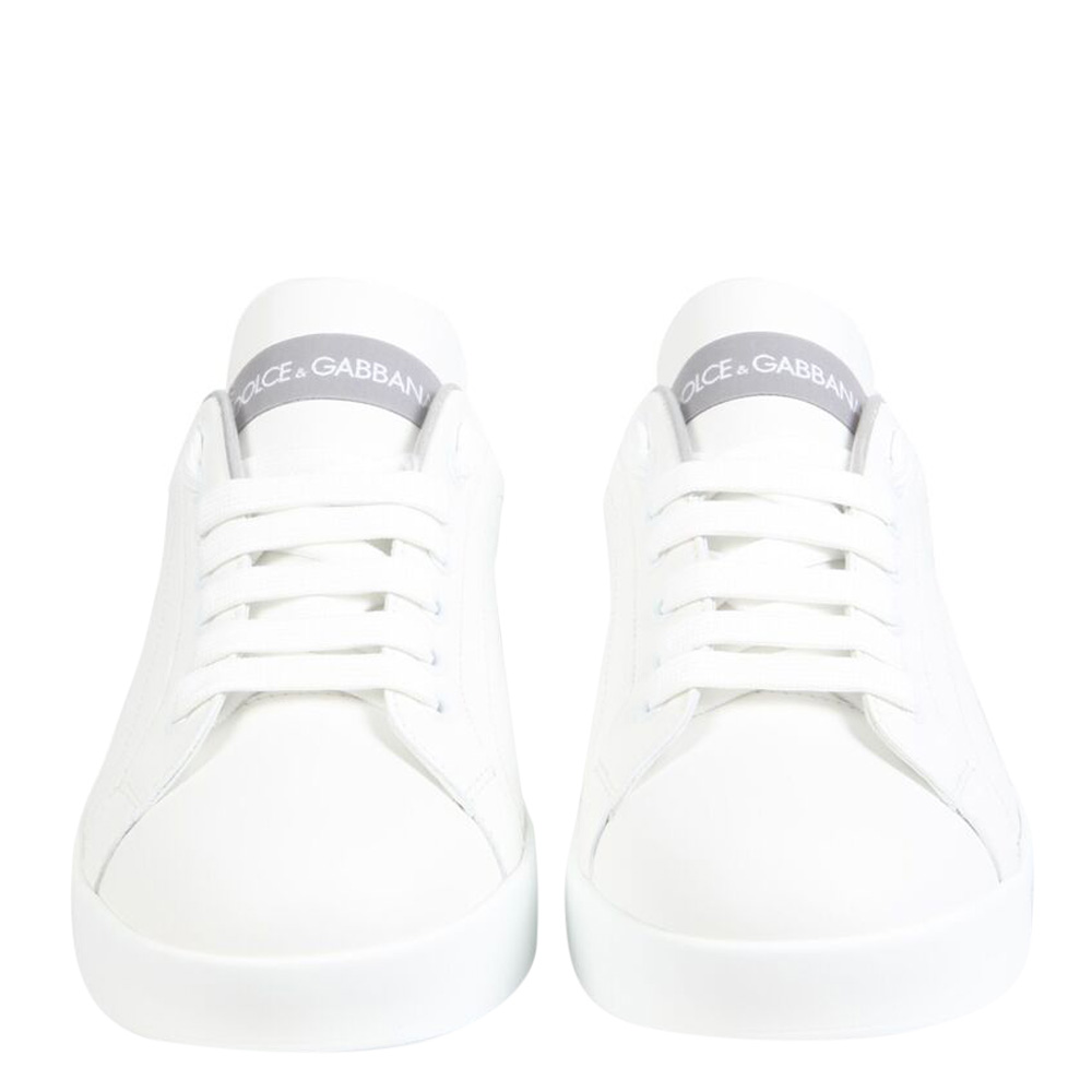 

Dolce & Gabbana White/Silver Calfskin Nappa Leather Portofino Sneakers Size IT