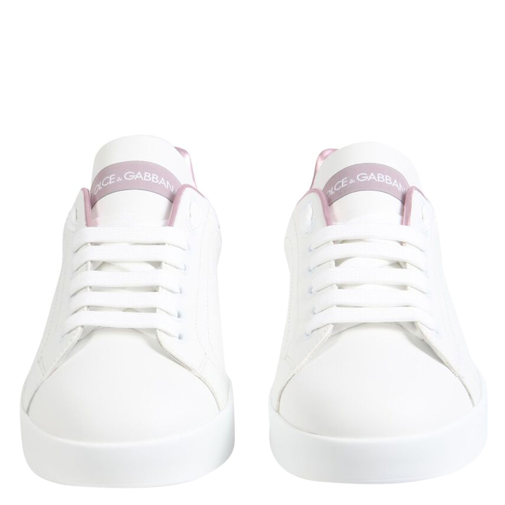 

Dolce & Gabbana White/Pink Calfskin Nappa Leather Portofino Sneakers Size IT