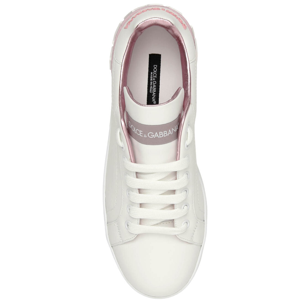 

Dolce & Gabbana White/Pink Calfskin nappa Portofino Sneakers Size IT