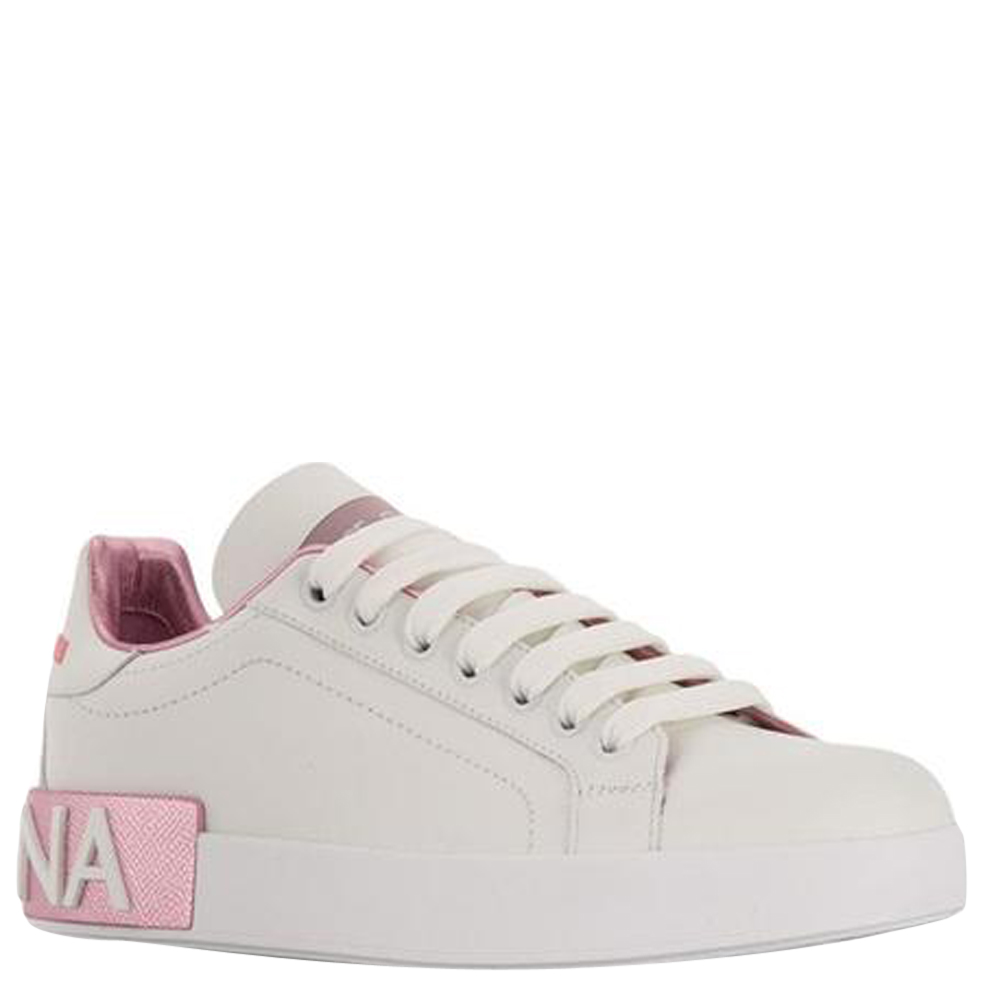 

Dolce & Gabbana White/Pink Nappa Leather Portofino Sneakers Size EU
