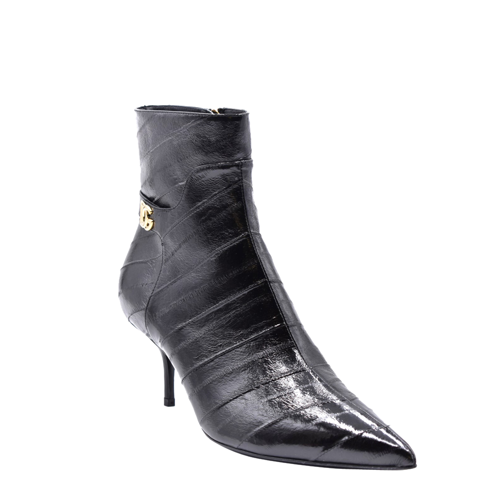 

Dolce & Gabbana Black Eel Leather DG Ankle Boots Size EU